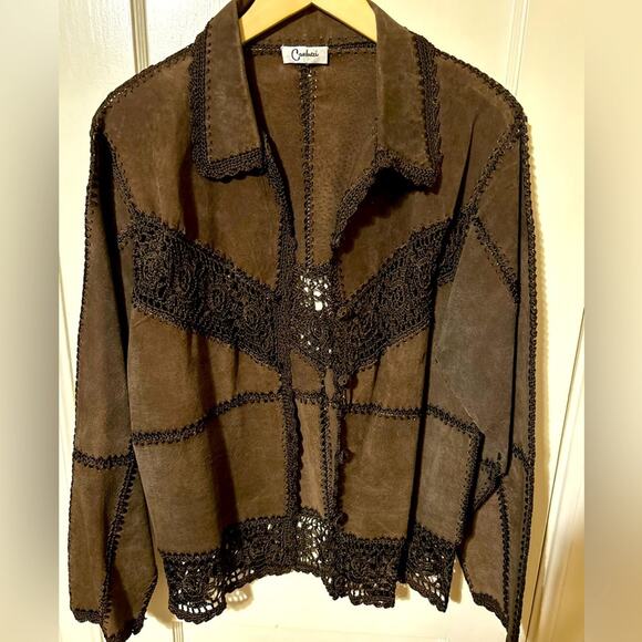 Vintage Brown Suede Crochet Jacket Corducci - Picture 1 of 5